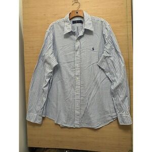 Ralph‎ Lauren Mens Long Sleeve Button Down Shirt Blue White Check XL